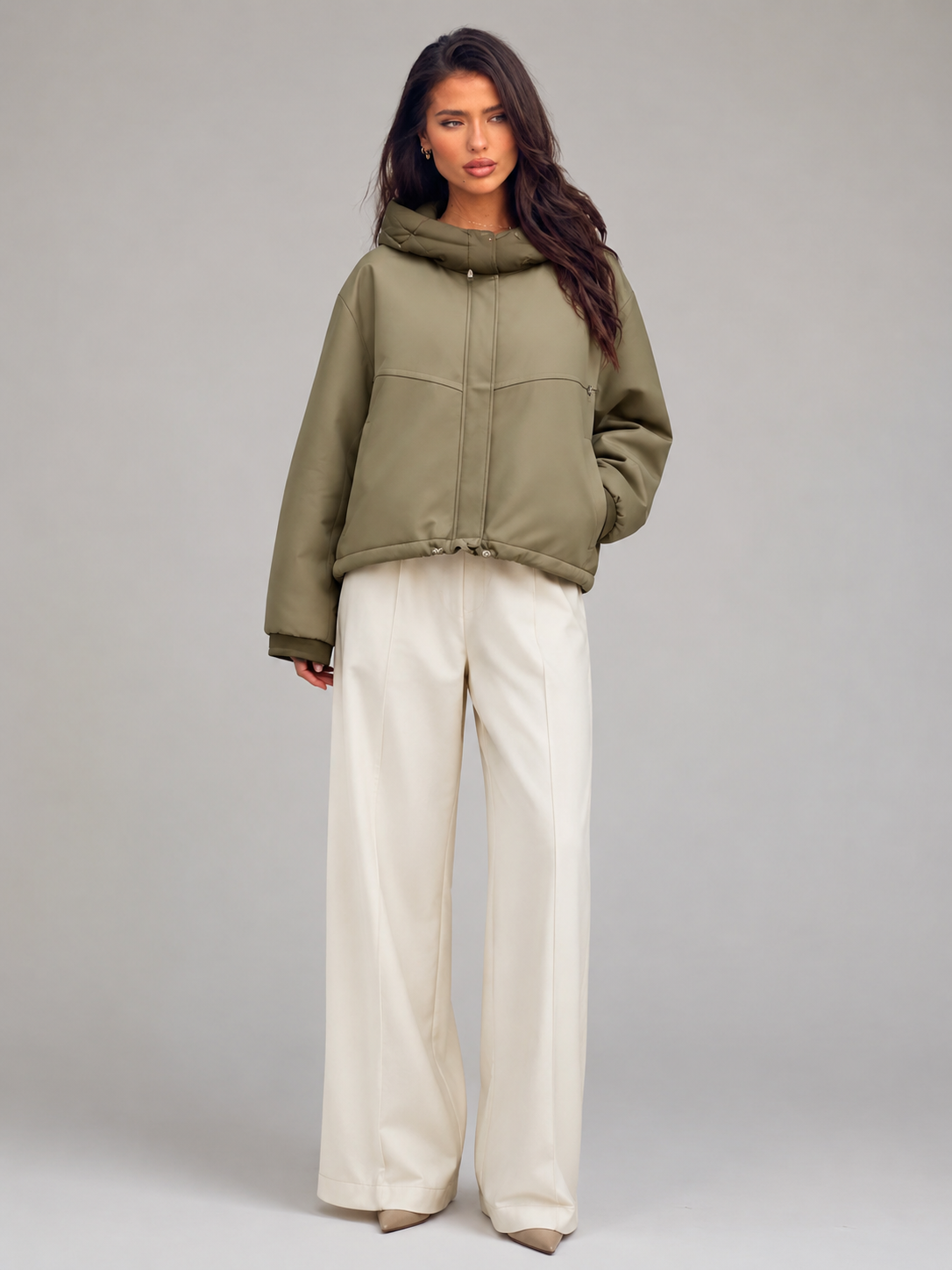 Zielona Pikowana Kurtka z Kapturem dla Kobiet