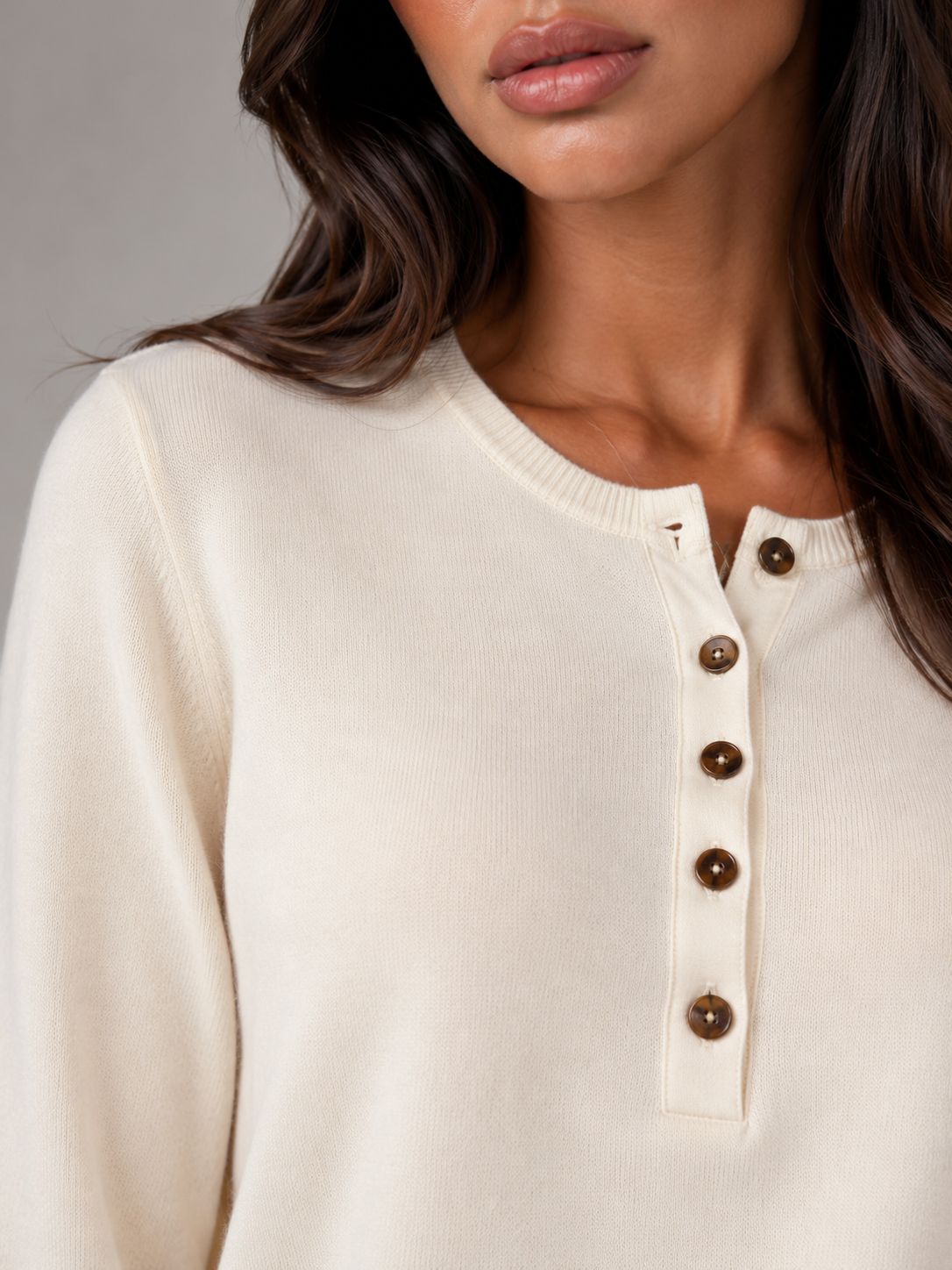 Damski Sweter Henley z Zapięciem na Guziki