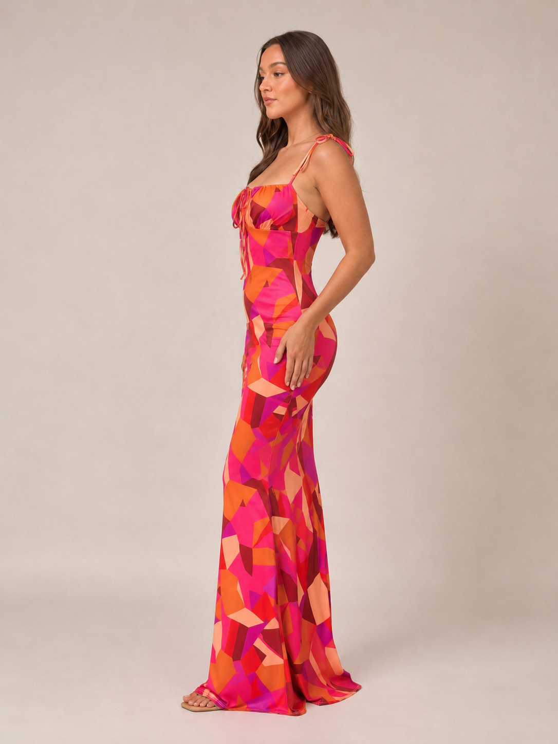 Niebieska Sukienka Maxi w Kwiaty z Detalami Kokardy